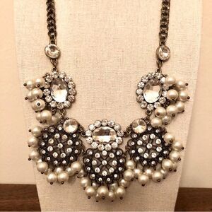 Marley Lilly | Faux Pearl and Rhinestone Statement Necklace | 21” Length